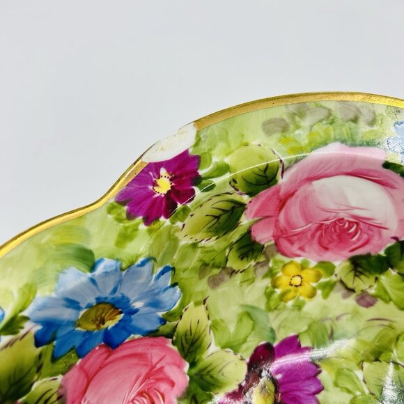 Japanese Nippon Porcelain Bowl Hand Painted Floral Decorations Gold Trim Antique - Picture 5 of 9